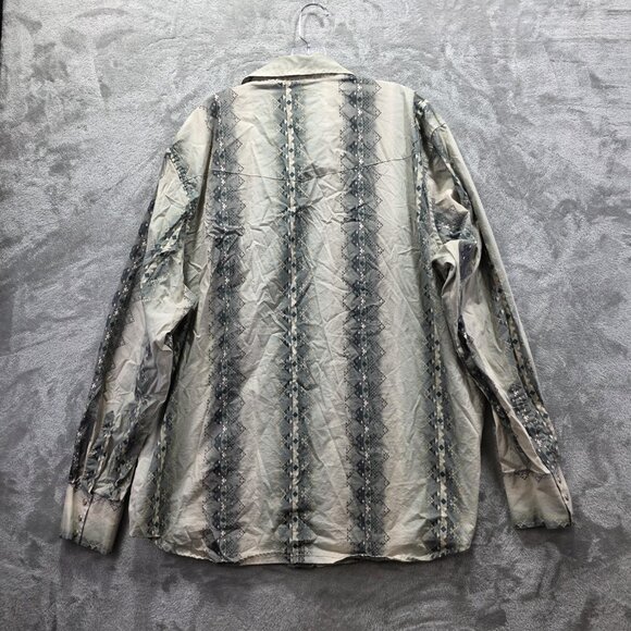 Wrangler Shirt Mens 2XL XXL Gray Blue Aztec Western Pearl Snap Long Sleeve - Picture 6 of 11